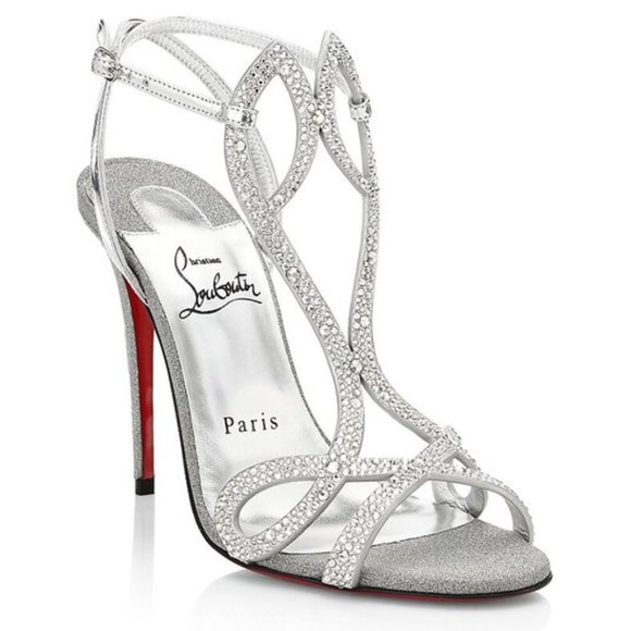 Christian Louboutin DOUBLE L STRASS 100 Crystal Glitter Sandals Heel Shoes - Picture 1 of 16